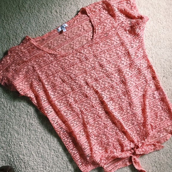 Tops - Light Peach Lace Front Knot Top